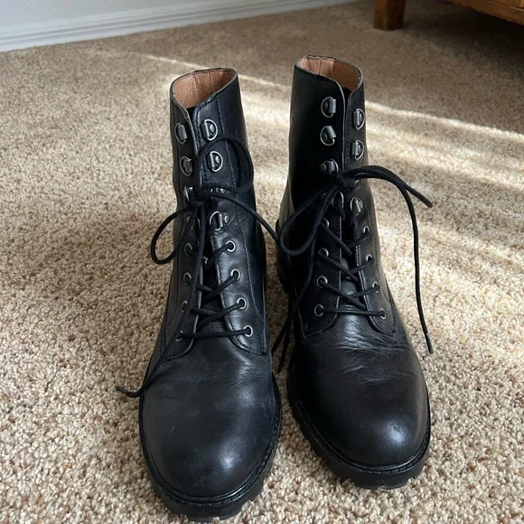 Black Leather Lace-Up Boots - Picture 4 of 9